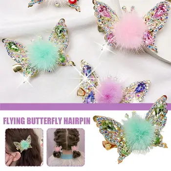 1 Pár Roztomilý Lietajúci Motýľ, sponky do vlasov, 3D Butterfly Barrettes Lesklé Vlasy Drahokamu Kožušiny Noriek Lietania Vlasy Faux Klipy Pazúry Pl B0X1