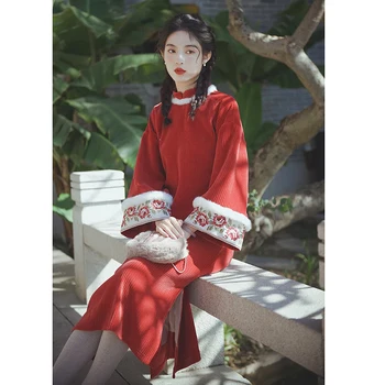 2022 nový čínsky nový rok v štýle lepšiu moderné qipao retro cheongsam klasické dámske qipao červené veľké rukáv vintage šaty qipao