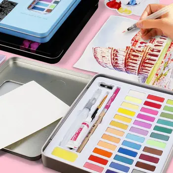 48 Farby Solid Akvarel Nastaviť Základné Neon Lesk Akvarelových farieb Súprava na Kreslenie, Umenie Maľovať Dodávky Umelecké potreby