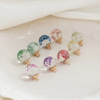 6pcs kórejský Kvet Eardrop Sušené kvety V sklenenú Guľu Náušnice lopta priehľadný sklenený prívesok diy šperky tlačidlo príslušenstvo