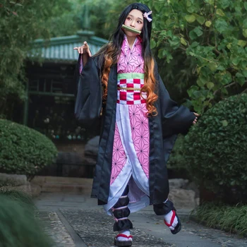 Anime Démon Vrah Kimetsu Č Yaiba Cosplay Kostým Nastaviť Nezuko Kamado Kimono Jednotné Halloween Oblečenie Pre Ženy