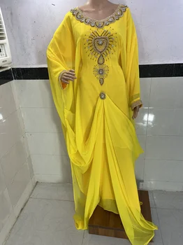 Dubaj Šaty Žltej Georgette Arabských Marocký Dlhé Šaty Šaty Farasha