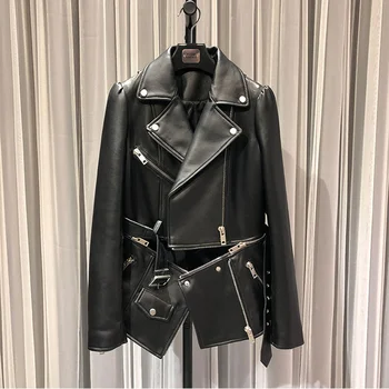 Čierna farba ženy jarný kabát 2022 lem je odnímateľný originálne kožené bundy žena reálne ovčej oblečenie móda M-3XL